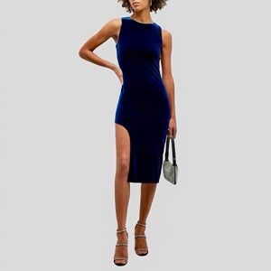 NWT Black Halo ‘Kareem’ Velvet Cutout Back Bodycon Midi Dress in Royal Blue Sz 4